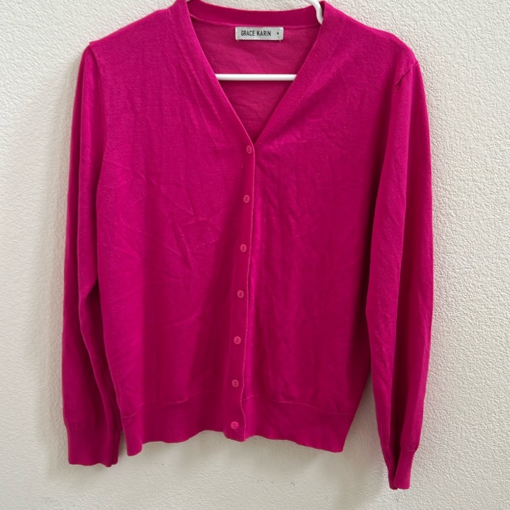GRACE KARIN HOT PINK BUTTON UP CARDIGAN MEDIUM
